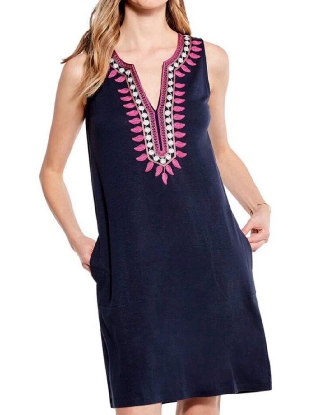 NWT NIC+ZOE Summer Retreat Dress Linen Blend Sleeveless Embroidered Sz S